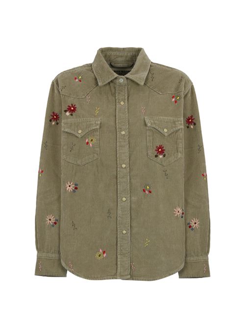 Camicia in velluto verde con fiori in ricamo Roy Roger's | ROG0040T5860111C0005